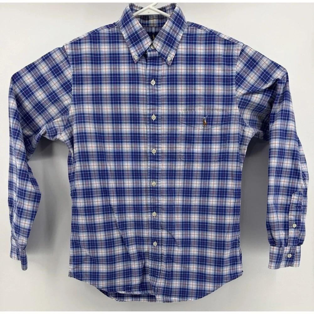 Polo Ralph Lauren Men's Button Down Blue Checkered Dress Shirt Size M Slim Fit